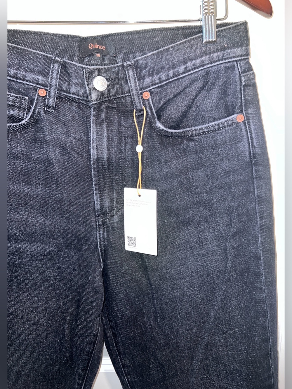 Quince Women's Bella Rigid Straight Jeans Graphite Black Size 28x26 NWT - Picture 3 of 7